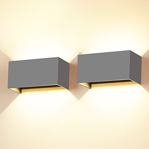 Cwycfw 2 Stücke 24W LED Wandleuchte Innen/Außen 3000K Warmweiß Wandleuchten Aussen mit Einstellbar Abstrahlwinkel Außenwandleuchten LED IP65 Wasserdichte Wandlampen Grau