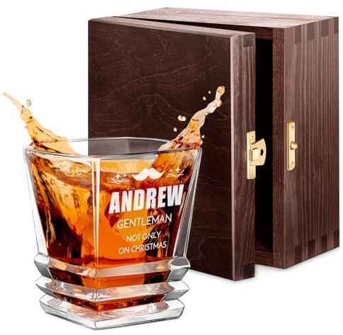 Maverton Engraved Whisky Glass for Man, Ornamental Design, Gentleman | Personalised Glassware for him, 280 ml Tumbler with Engraving, for Birthday, Geometric Tumbler for Brother