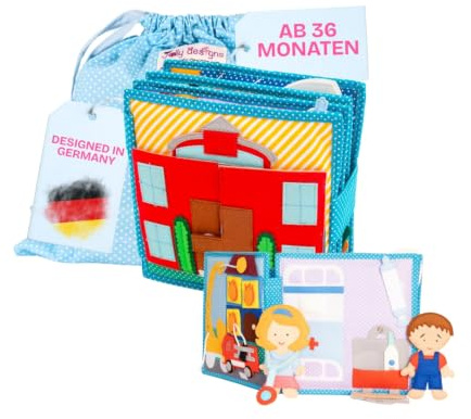 Jolly Designs – Mein Traumjob – 6 Seiten Quiet Book – Montessori Spielzeug ab 3 Jahren – Motorik & Sensorik fördern – Handgefertigtes Filzbuch – Lernspielzeug für Kleinkinder – Busy Book für unterwegs