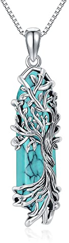 HARMONY BOLA Arbre de vie Labradorite/Turquoise/ pierres de guérison Cristal chaîne en argent sterling 925 pendentif hexagonal chakra spirituel bijoux cadeaux femme maman
