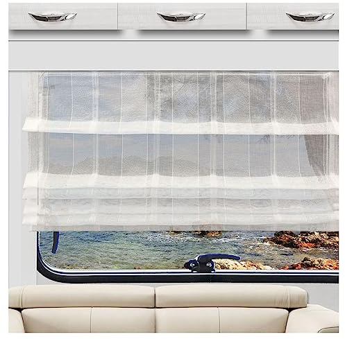SeGaTeX home fashion Raffrollo TORVI Creme mit Streifen-Optik Raffstore für Wohnmobil und Caravan Fertiggardine inkl. PVC Flachprofil Höhe 70 cm, Breite wählbar