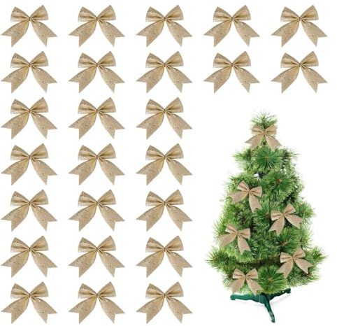 Nœuds Décoratifs Tissu Scintillant Noël 25Pcs Champagne Noël pour Guirlande Noeud Champagne Noeud Satin Doré pour Arbres de Noël Emballages Cadeaux Sapin de Noël Guirlande Voiture Mariage Décoration