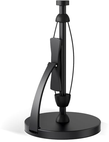 VEHHE Paper Towel Holder Countertop, Black Paper Towel Holder with Spring Activated Arm and Damping Effect, Simply Tear Paper Towel Stand for Bathroom and Kitchen (Black)