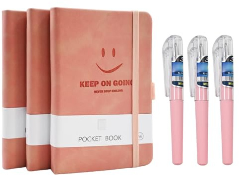 BieFuDan Notizbuch A6, 3 Stück Notizbücher Set, Journale Buch Bulk mit 3 Gelstiften schwarz, 80 GSM, 200 Seiten, Innere Seite 9x14cm, Mini Notizblock Set geeignet für Büro und Schule, Notizheft