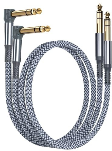 RUXELY Câble Stéréo Audio Jack 6,35 mm (1M/2 Pack) Cordon Coudé Instrument TRS 1/4 Mâle vers Mâle à Angle Droit pour Guitare électrique,Basse,Clavier,Table de Mixage,Amplificateur,Haut-parleur