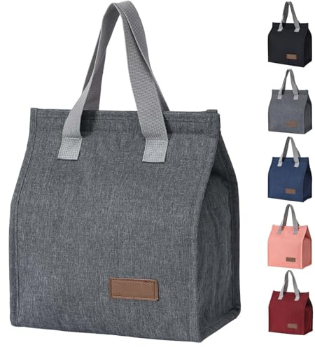 Lonchera térmica para mujeres y hombres, reutilizable, a prueba de fugas, lonchera térmica para niños, niñas, niños y adultos, bolsas de almuerzo para el trabajo, escuela, picnic, viajes (gris)