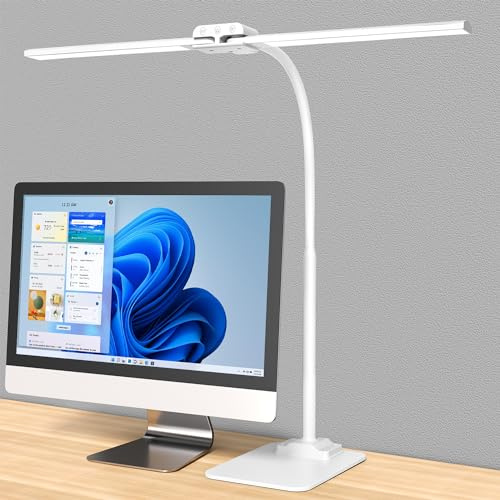 KableRika LED Desk Lamp, Double Head Desk Light with Base, White
