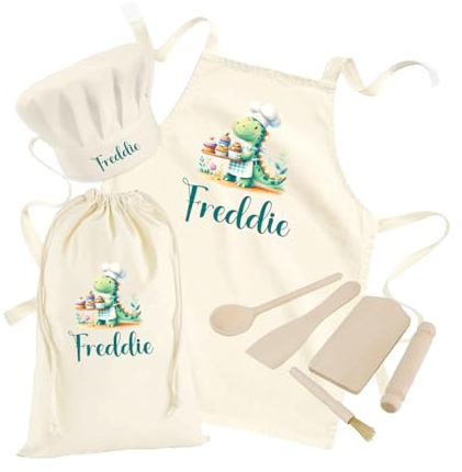 Hoolaroo Personalised Kids Aprons For Cooking Childrens Baking Gifts Personalised Apron Kids Cooking Utensils Set Wooden