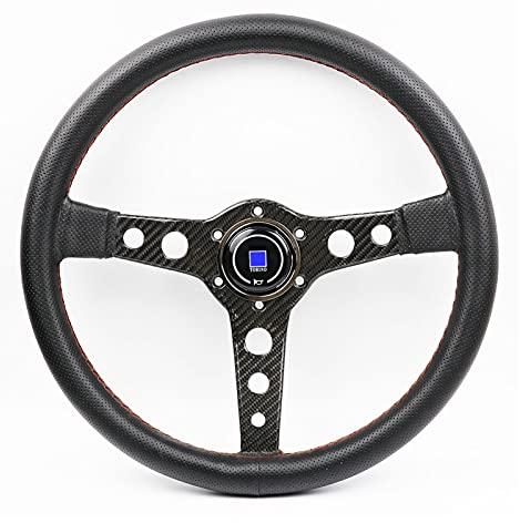 Sportlenkrad,Drift Lenkrad,Auto Lenkrad 14inch Black Lightweight Echtleder Lenkrad Drift Sport Lenkräder(Color:Carbon Fiber)