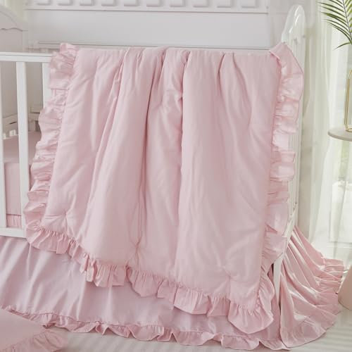 Brandream Bauernhaus-Bettwäsche-Sets für Mädchen und Jungen, 3-teiliges Kinderzimmer-Set, rosa Rüschen, Baby-Bettdecke, Spannbetttuch, Kinderbett-Rock inklusive, 100 % Baumwoll-Perkal
