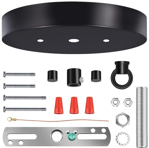 MAYOMAJO 6 Inches Light Canopy Kit with Heavy Duty Replacement Ceiling Cover Plate & Mounting Hardware for Lighting Fixtures Chandelier Pendant Lamp or DIY Project (Black)