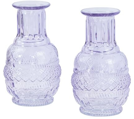 levandeo 2er Set Vase Violett Transparent Glas Lila Dekovase Retro Blumenvase Tischdeko Glasvase Blumendeko