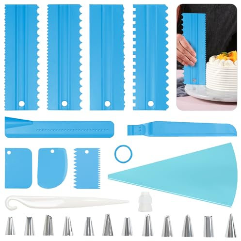 Prebarfun 23Pcs Cake Decorating Kit, Cake Scrapers, Buttercream Smoother, Icing Bags and Nozzles Set, Icing Spatula, Pastry Cutterfor Baking Enthusiasts, Beginners, Professionals Tools