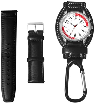 JewelryWe Uhr mit Karabiner und Armband 2er Set Herren Analog Quarz Militär Sport Armbanduhr Karabineruhr mit abnehmbarem Leder/Canvas Stoff Armband Schmuckset Clip on Fob Uhr Armbanduhr Dual Use