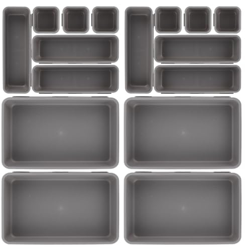 ASelected 16 Pcs Drawer Organiser,Interlocking Drawer Dividers Plastic Storage Trays,Tidy Desk Drawer Organiser for Kitchen Office Make-Up Clothing Dresser Cosmetics Jewellery Craft Bathroom