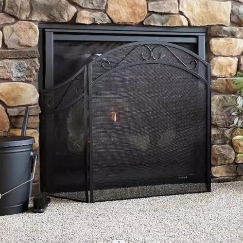GTPBAO Salvachispas Chimenea 3 Paneles Pantalla para Chimenea para Horno De Llama/Leña, Marco De Acero Resistente Protector De Chispas para Chimenea Independiente - Negro