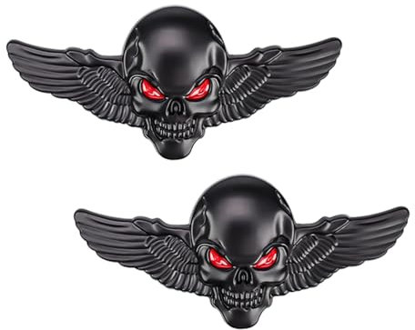 KLEHOPE Moto Autocollant D'insigne D'emblème, 2 Pièces, Autocollant Tête de Mort, 3D, Noir, Auto-Adhésif, Universel, Voiture, Moto