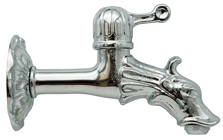 L'ARTISTICA F.LLI PERINCIOLI | Rubinetto Artistico a Passo Rapido con Rosone Grande e Portagomma Attacco 1/2 M Cromato, Rubinetto in Ottone per Fontane a Colonna o Muro, 103x150mm