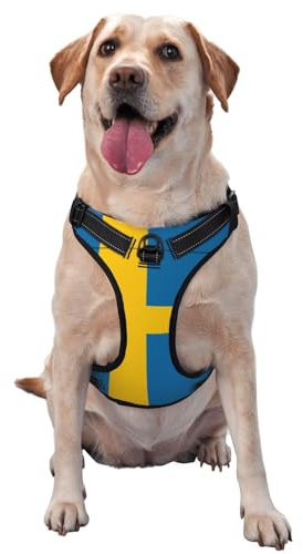 Hochwertiges Hundegeschirr mit schwedischer Flagge für kleine, mittelgroße und große Hunde, langlebig, kein Ziehen, mit reflektierenden Riemen und Schnellverschluss-Schnallen, Größe L