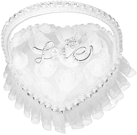 VICASKY Cojín de anillo de boda oficina de registro decoración de boda de encaje corazón burdeos niña pequeño blanco con forma de anillo para mujeres jóvenes accesorios de decoración mini oro manejar