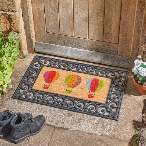 Garden Mile Balloons Coir Door Mat 23 x 53cm Natural Coir Non Slip Outdoor Door Mat - Rubber Backed Dirt Trapping Doormat All-Weather Use