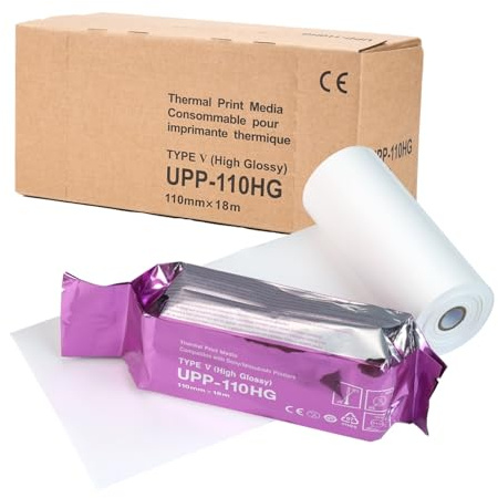 10 Rollen (110 mm x 18 m) UPP-110HG Ultraschallpapier, hochglänzende Ultraschallfolie, Thermodruckunterlage für Schwarz-Weiß-Drucker, kompatibel mit Sony