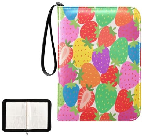 binder 400 pockets with double sided removable sleeves collectors for 400 + cards Colorful Cartoon Strawberry Fruit