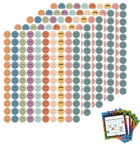 OUDQFCJ 600 Stück Vielseitige Smile Stimmungsaufkleber, 10 verschiedene glückliche Smileys, ideal für Moderationskarten und kreative Projekte (10mm) (mehrfarbig)