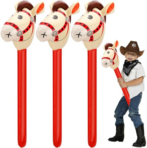 Hobby Horse Pferde Steckenpferd Aufblasbar Hobbyhorse 3 Stück Aufblasbares Pferd Stockpferd für Kinder Aufblasbare Stabpferd Spielzeugpferde für Mädchen Und Jungen Pferdekopfstäbe (Rot)