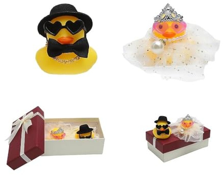 Hochzeitsgeschenk Quietscheenten 2er-Set , Lustige Braut & Bräutigam mit Accessoires & Geschenkbox ,Hochzeitsgeschenke für Brautpaar, Hochzeit Oder Hochzeit Deko Idee