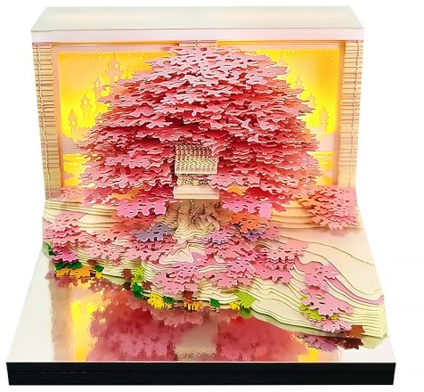 Schreibtisch Kalender mit LED Lichtern, 2026 Schreibtisch 3D Memo Pad Papier 3D Schreibtischkalender Kalender Haftnotizen Kalender in Papier Schnitzen Reißbar für Home Office Dekoration (Rosa-C)
