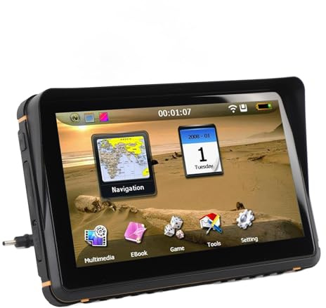 Pyhodi Dispositivo di Navigazione GPS per Moto, Touchscreen 7 Pollici 256 MB 16 GB Rom Navigatore GPS con Trasmettitore FM di Navigazione Vocale in Tempo Reale con Pianificazione