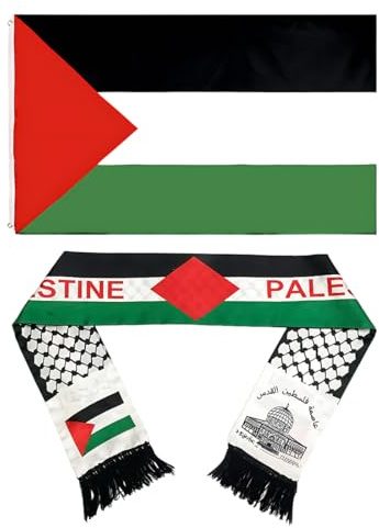 JUGUTA Drapeau Palestine 150 X 90 Cm,Palestine Écharpe 135 X 14 Cm,Drapeaux Palestiniens,Écharpe Drapeau Palestinien,Drapeaux Résistants Aux Intempéries