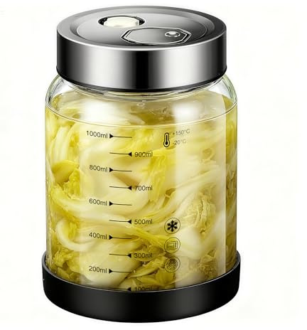 Tarro de fermentación con tapa – Tarro de fermentación de 1 l para hervir, apto para kéfir con válvula de fermentación, vaso de fermentación de chucrut, recipiente para kimchi para pepino/chucrut