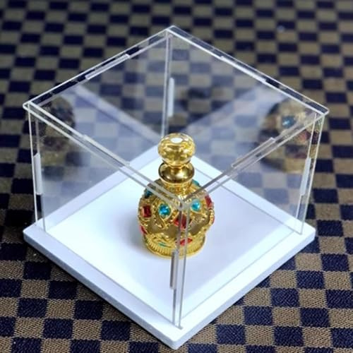Acryl Vitrine Kleine Rechteckige Acryl-Vitrine, UV-beständige, Transparente Kunststoffvitrine für Sammlerstücke Minifiguren, Staubdichte(White Base,15x15x15cm)