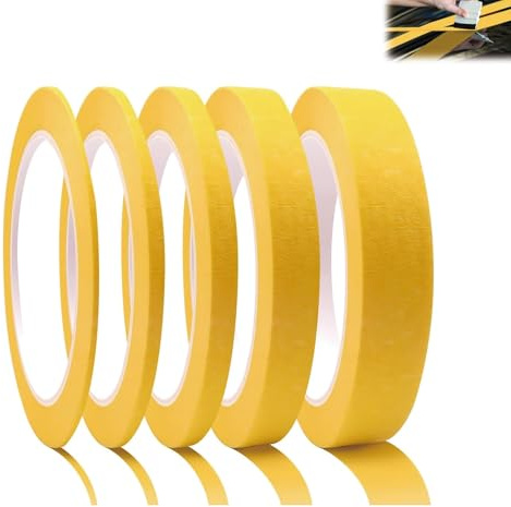 MmotZsb 5 Rollen Masking Tape, Selbstklebendes Abklebeband für Malerarbeiten und Lackieren, 3mm/5mm/8mm/10mm/12mm x 50m Universal Malerkrepp Hilfreich, Breiten Kreppband mit feiner Linie (Orange)