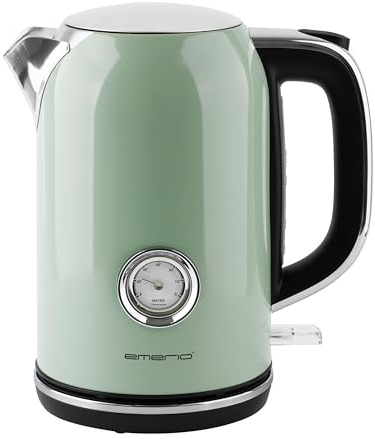 EMERIO Vattenkokare i retrostil 2 200 watt, 1,7 liter, hölje i rostfritt stål, vattennivåindikator, kalkfilter, automatisk avstängning, 360° bas, trådlös