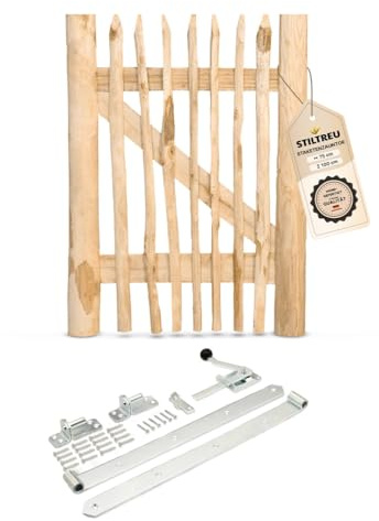 STILTREU Classic Staketenzaun-Tor Set (silber) aus Edelkastanie (Breite 75 cm x Höhe 100 cm)