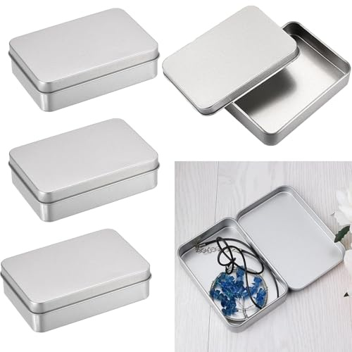 DabbOo 4 stycken plåtburkar med lock samlingsburk makeup behållare liten förvaringslåda med lock fodral av metall lämplig ljus eller för förvaring av salvor sötsaker (107 x 73 x 25 mm)