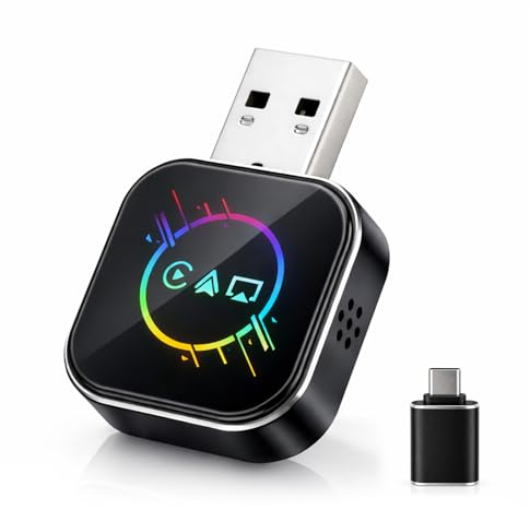 ELECROW Wireless CarPlay Adapter for iPhone＆Android - 3 in 1 Dual Band WiFi 2.4G/5G & Bluetooth 5.3 Airplay Mirror Link CarPlay Dongle with USB-A/Type-C Port, Plug & Play, OTA Update