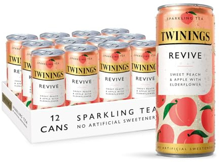 Twinings Revive Sparkling Tea, 12 x 250ml Cans | Non-Alcoholic, Low Calorie Soft Drink, No Added Sugar, No Artificial Sweeteners, Low Caffeine, Green Tea Infusion, Iced Tea