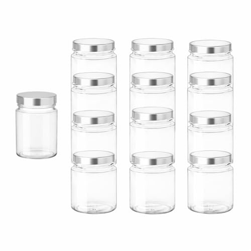 Générique Lot de 12 Pots en Verre Vides 125g avec Couvercle T048, Transparent, pour Confiture, Miel, Gelée, Cadeaux de Mariage et Baptême (Argent)