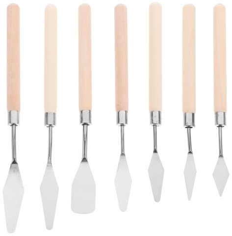 Kichvoe 7pezzi Spatole per Pittura Olio in Acciaio Inossidabile con Manico in Legno Coltelli d Arte per Mischiare Colori e Tecniche Miste Strumenti Precisi per Pittori e Studenti
