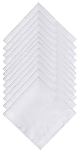 Zenssia Men's White Pure Cotton Handkerchiefs with Hem, Pack of 12 Pieces Hankies