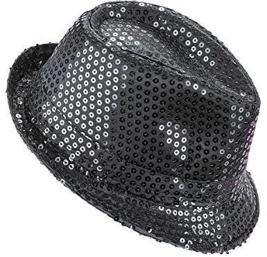 DEGUISE TOI - Chapeau borsalino à sequins noir adulte - Chapeau - Taille Unique - Noir - Accessoires pour déguisement - 100% Polyester - - Carnaval