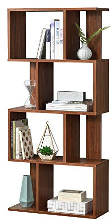 [en.casa] Bücherregal Almeira 130 x 60 x 24 cm Regal mit 4 Fächern und 4 Ablagen Standregal Medienregal Aktenregal Aufbewahrung Walnussimitat
