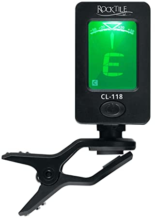 Rocktile CL-118 Digital Clip Tuner - Chromatisches Stimmgerät für Gitarre, Bass, Ukulele und Geige - Stimmer mit LCD Display zum Anklippen - 20g leicht - Schwarz