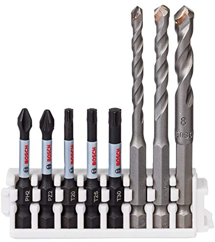 Set Bosch Professional da 8 pz. di bit avvitamento e punte per piastrelle (Pick and Click, accessorio per avvitatore a impulsi, trapano a batteria)