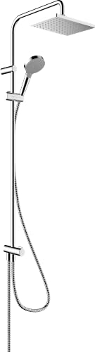 hansgrohe Vernis Shape - Duschsystem ohne Armatur, Regendusche (230 x 170 mm) mit Umsteller, Handbrause (2 Strahlarten), Schlauch, Brausestange und eckiger Kopfbrause (1 Strahlart), Chrom