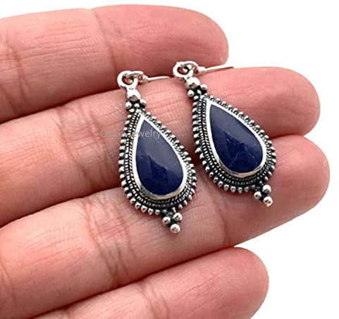 Massive 925er Sterlingsilber-Ohrringe für Frauen, natürliche Lapislazuli-Birne, blauer Edelstein, einzigartige handgefertigte Ohrringe für sie
